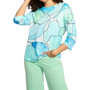 NEW FDJ drop shoulder boat neck top in blue tableau